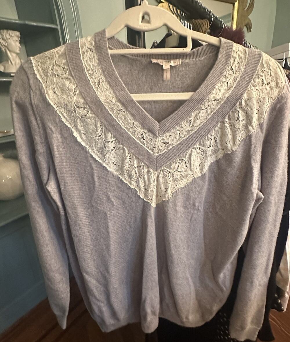 Rebeca Taylor Sweater With Lace Trim- Size M